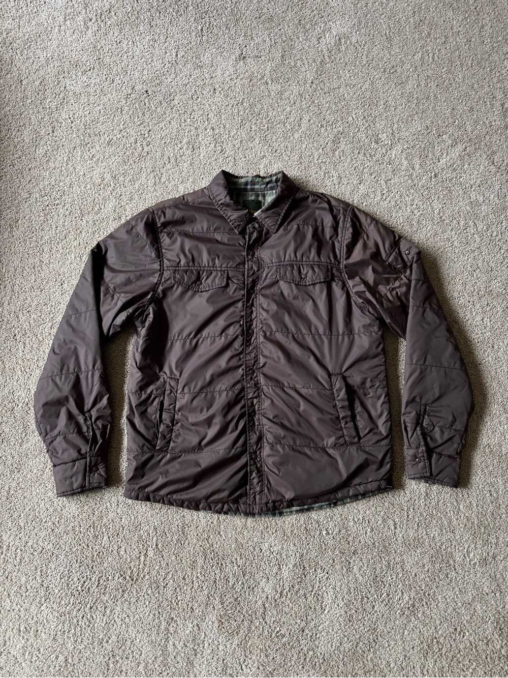 Men’s Large (Cut Tag) Prana Brown & Green Plaid Reversible Lightweight Jacket